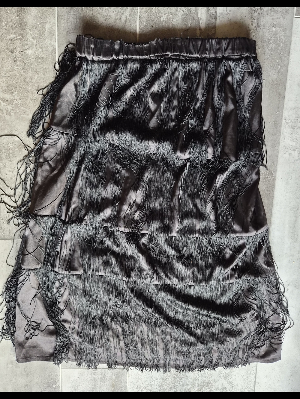 Vintage Black Fringe Satin Skirt